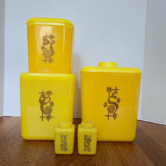 Tupperware Other - Vintage Plastic Kitchen Canisters 1960s – Yellow Atomic Starburst Set of 6